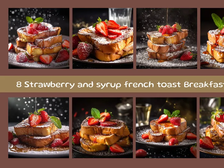 Strawberry and syrup french toast breakfast plate