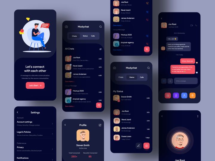 Social & Messing Mobile Application Design (Dark Version)
