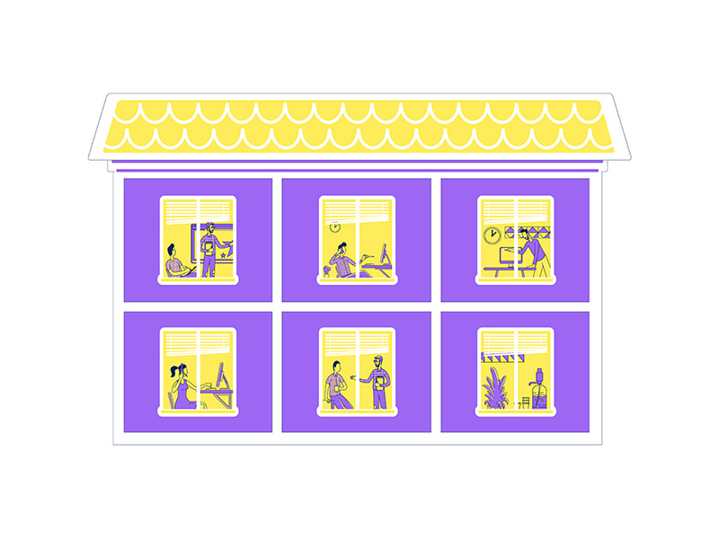 Office building flat color vector illustration