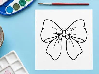 Decorative Christmas gift bow line art illustration for holiday greeting card design