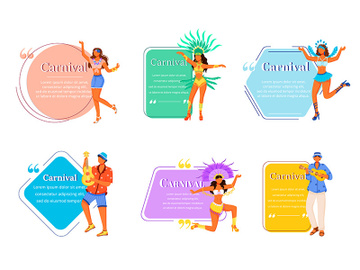 Carnival flat color vector characters quotes set preview picture