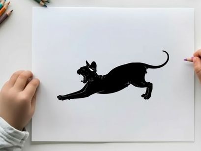 Black silhouette of a panther in mid pounce on white background