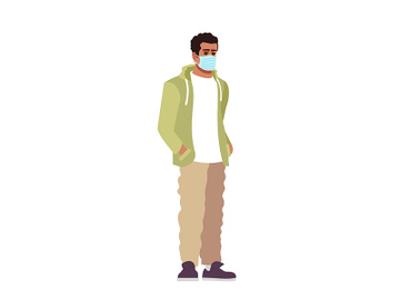 Guy in surgical mask semi flat RGB color vector illustration preview picture