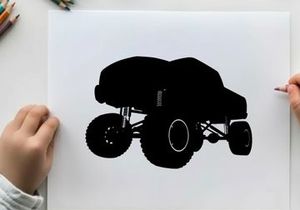 Silhouette of a large monster truck with oversized tires