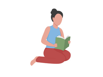 Girl reading book semi flat color vector character preview picture