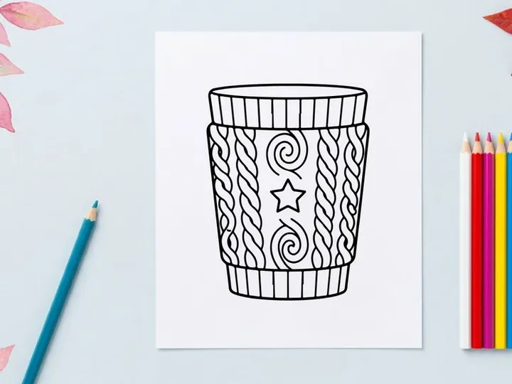 Hand-drawn Christmas barrel with ornate swirls and star for festive holiday decor