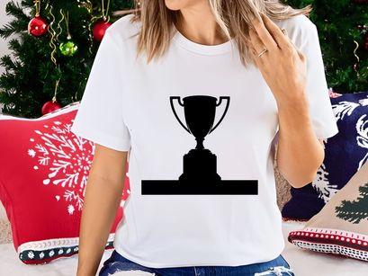 A black silhouette of a trophy cup on a white background