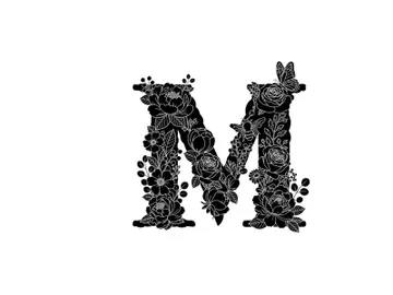 Silhouette of letter m made of flowers and leaves on white background preview picture