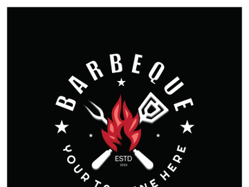 Smoke and BBQ Barbecue Vintage hot grill, with crossed flames and spatula. Logo for restaurant, badge, cafe and bar.vector preview picture