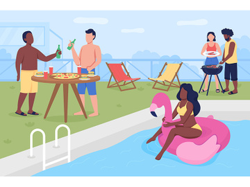 Swimming pool party flat color vector illustration preview picture