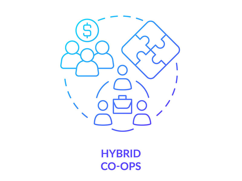 Hybrid co-ops blue gradient concept icon
