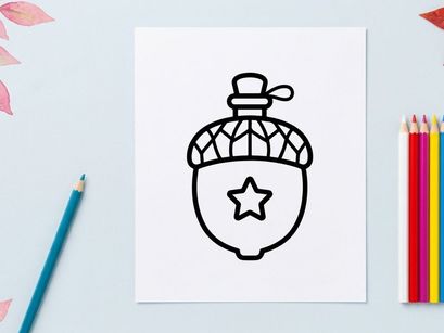 Acorn icon with star symbol. Minimalist nut graphic for autumn design elements.