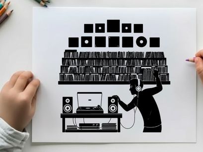 Silhouette of a dj in a home studio setup silhouette