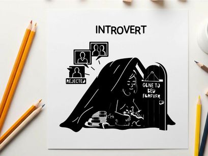 Silhouette of introvert character under a blanket alone forever