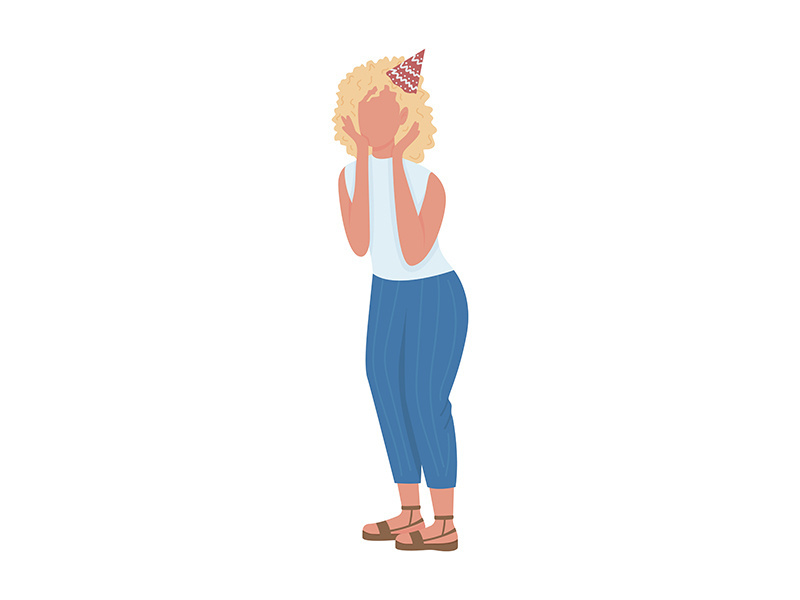 Excited birthday girl semi flat color vector character