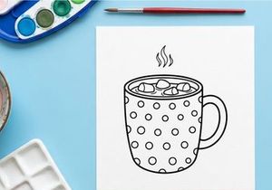 Polka Dot Mug with Hot Cocoa and Marshmallows Line Art
