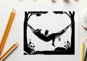 Silhouette of a person relaxing in a hammock between trees