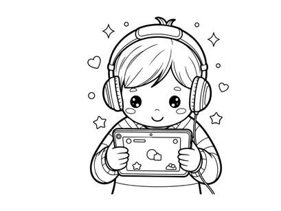 Cute girl listening music on tablet vector illustration