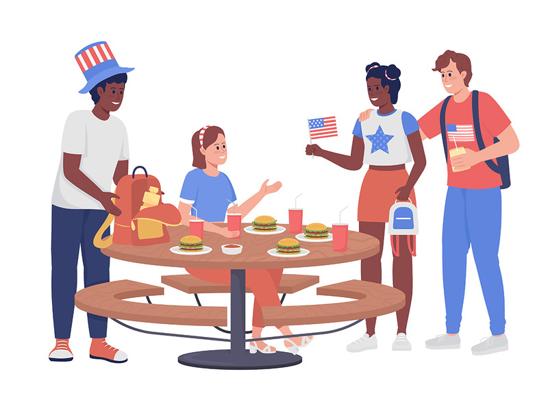 Friends at holiday picnic semi flat color vector characters