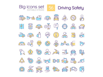 Driving safety RGB color icons set preview picture