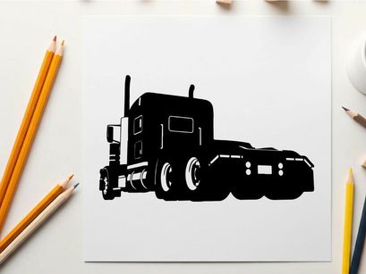 Silhouette of a semi truck against a white background