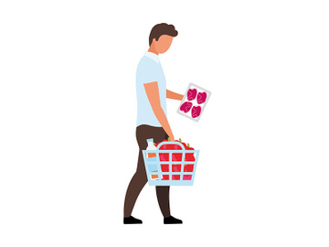 Male consumer choosing meat package semi flat color vector character preview picture