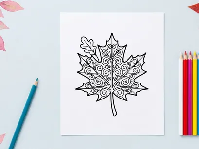 Coloring leaf illustration for children. Artistic activity for kids and adults