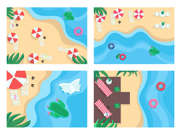 Sandy beaches flat color vector illustration set preview picture