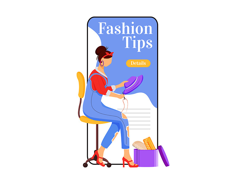 Fashion tips cartoon smartphone vector app screen
