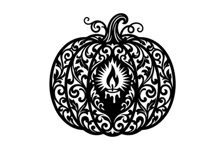 Decorative Halloween Pumpkin with Intricate Black Filigree Design
