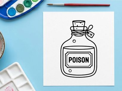 Poison bottle with skull and crossbones warning label. Hazardous chemical container for safety and danger illustration.