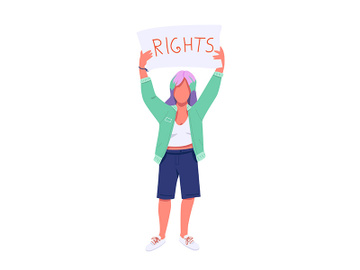 Female protester with placard flat color vector faceless character preview picture