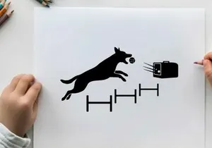 Dog silhouette jumping over hurdles to catch a ball silhouette