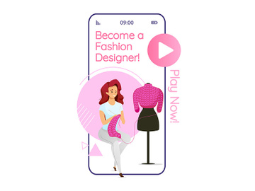 Become fashion designer cartoon smartphone vector app screen preview picture