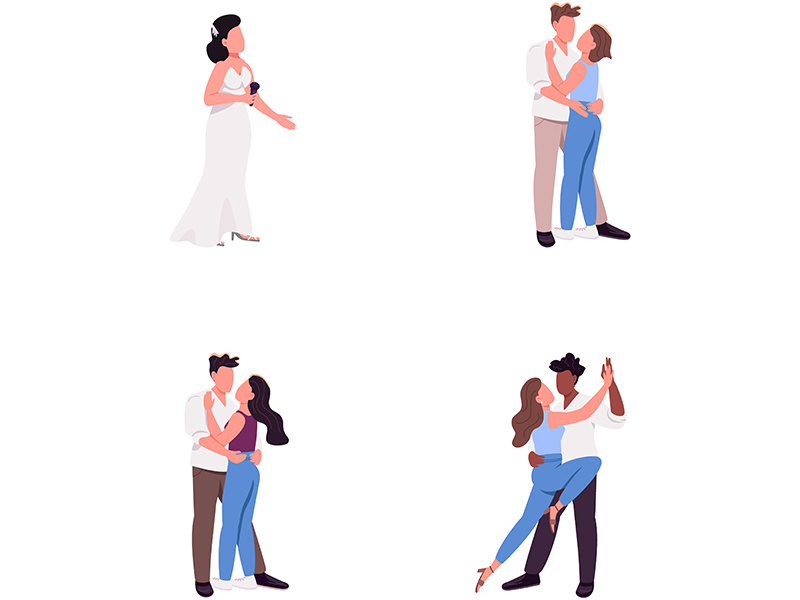 Couple flat color vector faceless character set