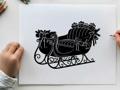 Silhouette of a decorative sleigh with bows and ornate details