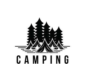 Pine trees and camping tent textured logo design vector illustration preview picture