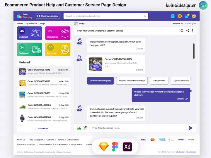 Ecommerce Product Help and Customer Service Page Website Template Design