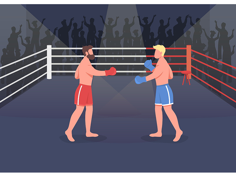 Boxing event flat color vector illustration