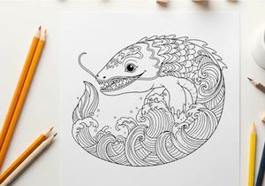 Mythical koi fish swimming waves ancient art vector illustration