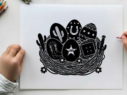 Western easter eggs in a nest silhouette