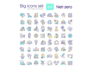 Net zero strategies RGB color icons set preview picture