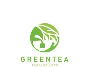 Green tea leaf modern logo minimal geometric line style simple