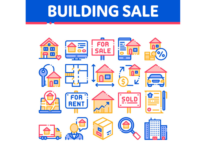 Building House Sale Vector Thin Line Icons Set