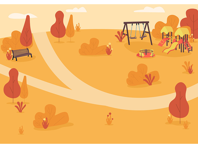 Autumn park zone flat color vector illustration