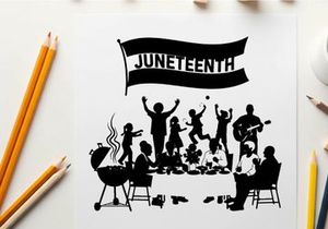 Juneteenth celebration silhouette with flag and family fun