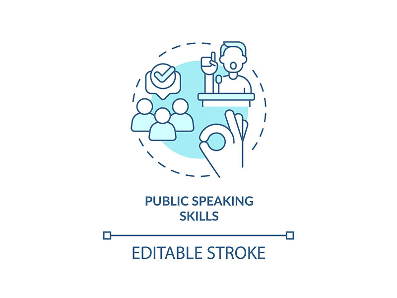 Public speaking skills turquoise concept icon