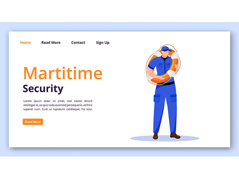 Maritime security landing page vector template
