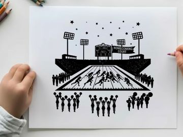 American football stadium silhouette with cheerleaders and players preview picture