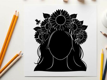 Silhouette of a woman with a floral headdress silhouette
